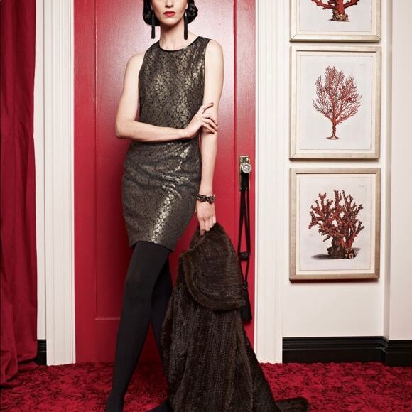 Tahari Gold Metallic Lace Sleeveless Fran Dress NWT - Picture 2 of 12